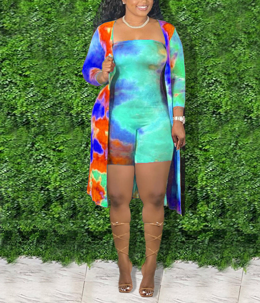 Women's Tie-Dye Jumpsuit and Cardigan Set