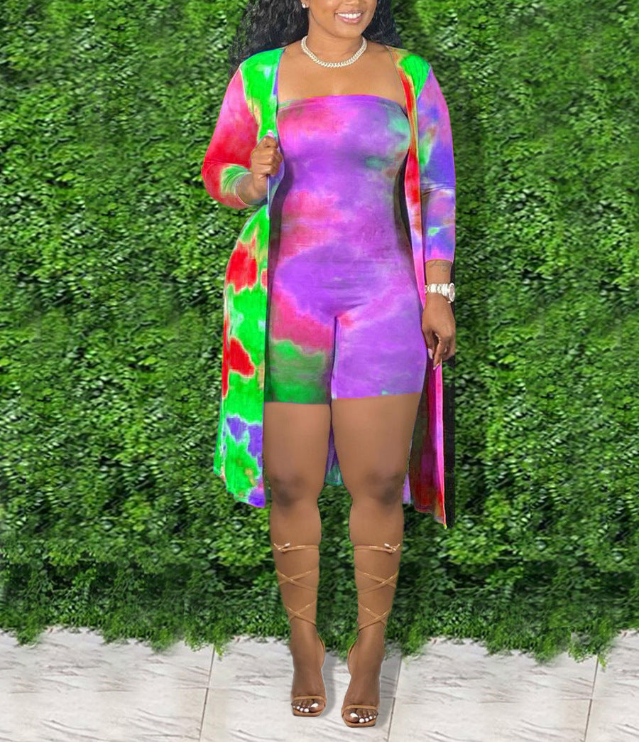 Women's Tie-Dye Jumpsuit and Cardigan Set