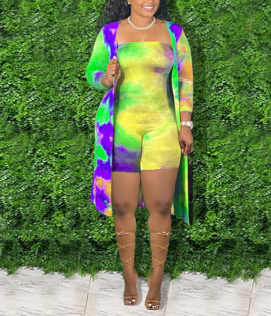 Women's Tie-Dye Jumpsuit and Cardigan Set