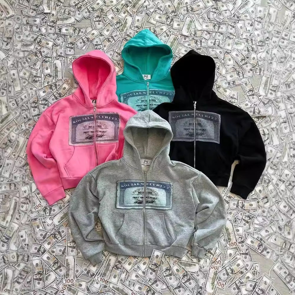 American Style Zipper Hoodie Sweatshirt