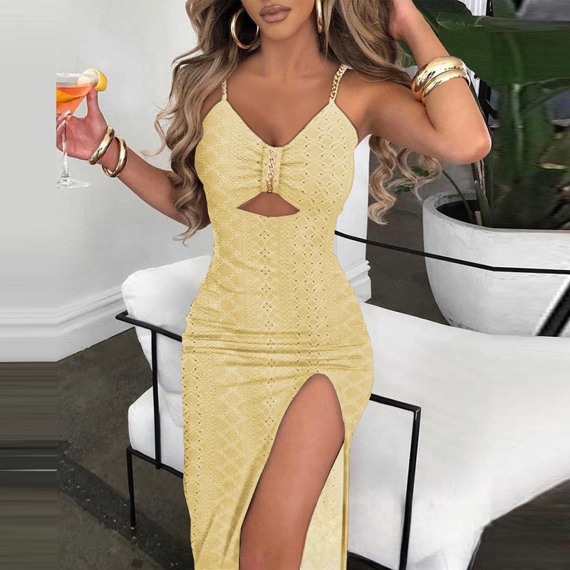 Summer Jacquard Sling Chain Hollow Party Dress