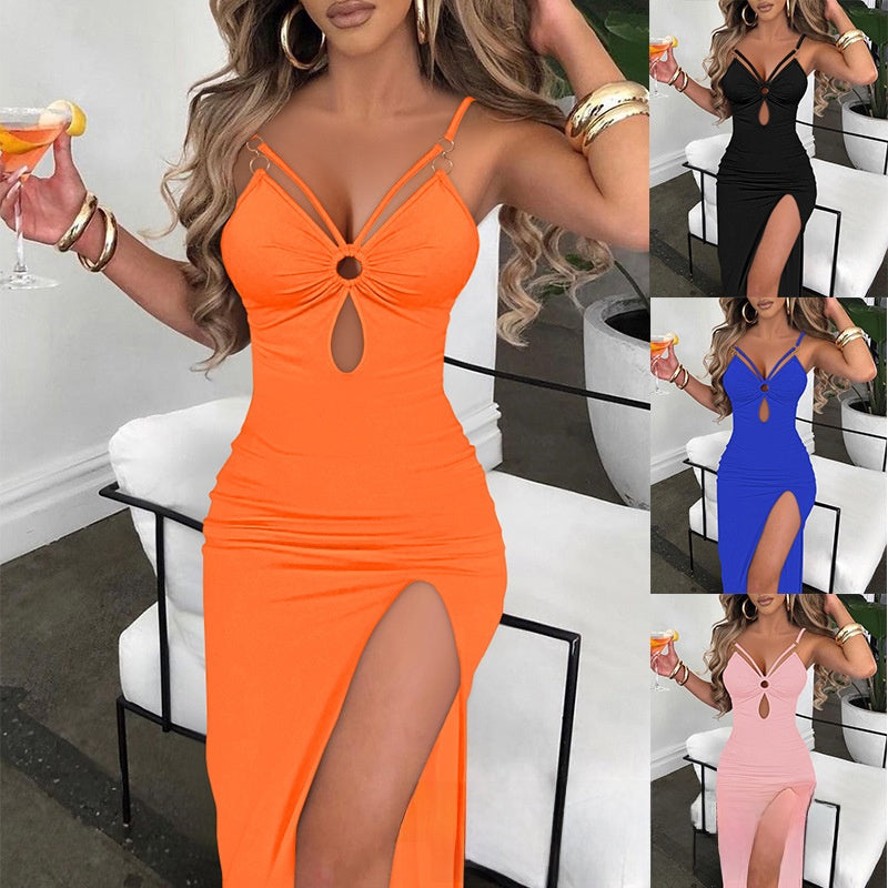 Summer Jacquard Sling Chain Hollow Party Dress