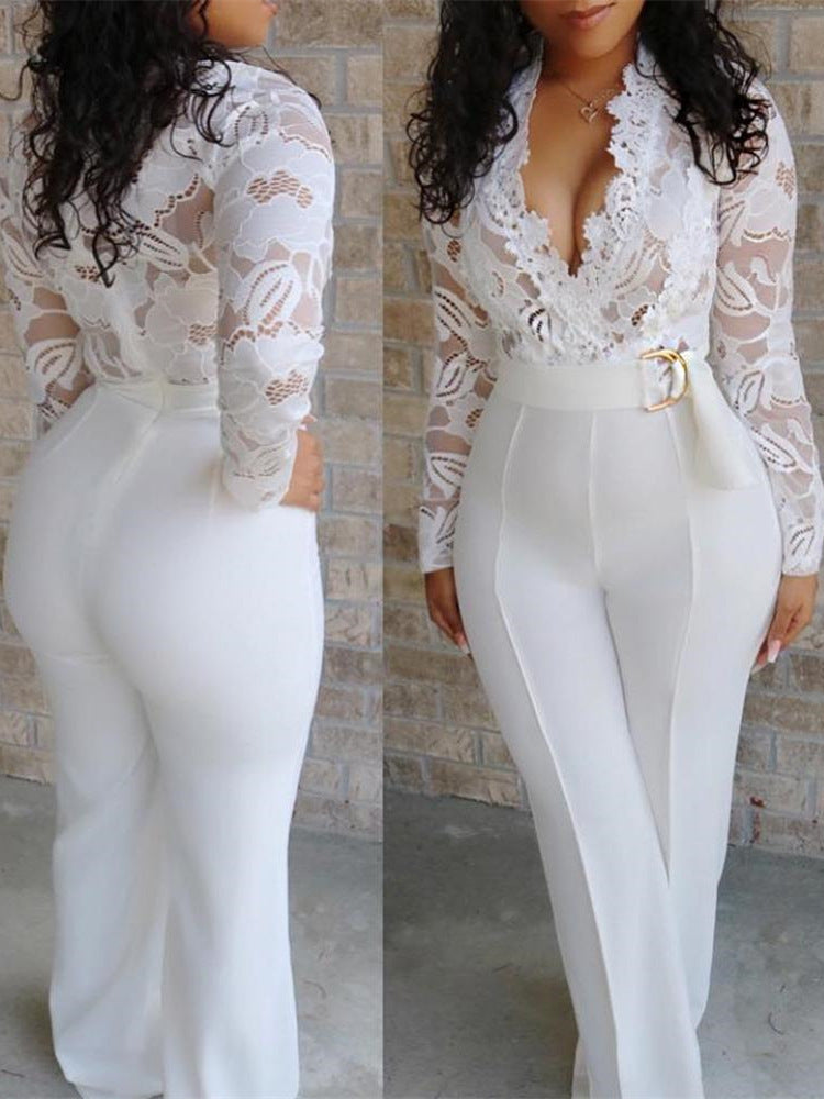 Sexy see-through lace long pants