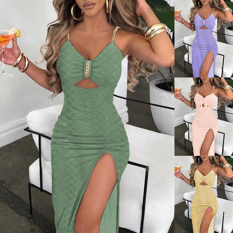 Summer Jacquard Sling Chain Hollow Party Dress