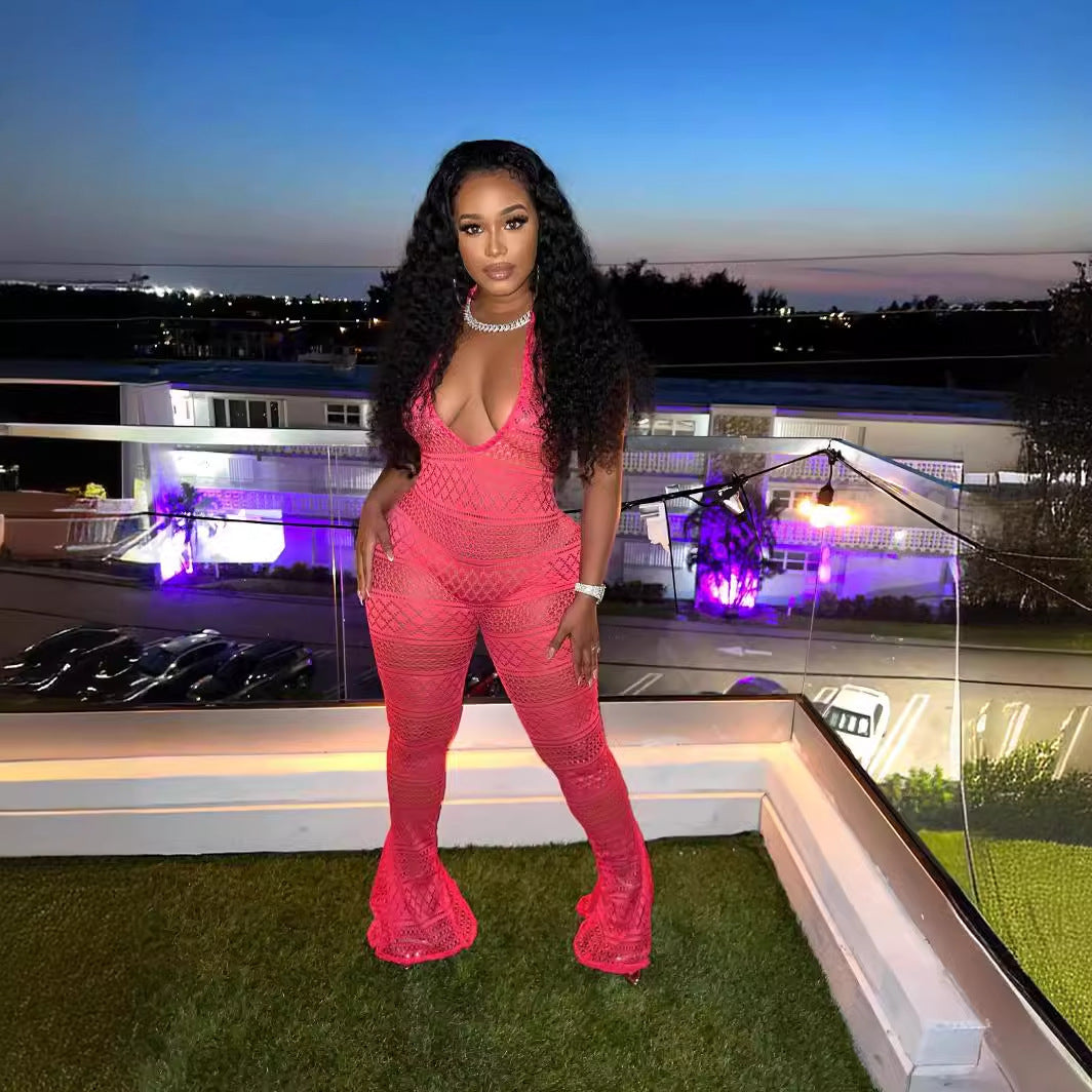 Women's Lace Hollow-out High Waist Jumpsuit