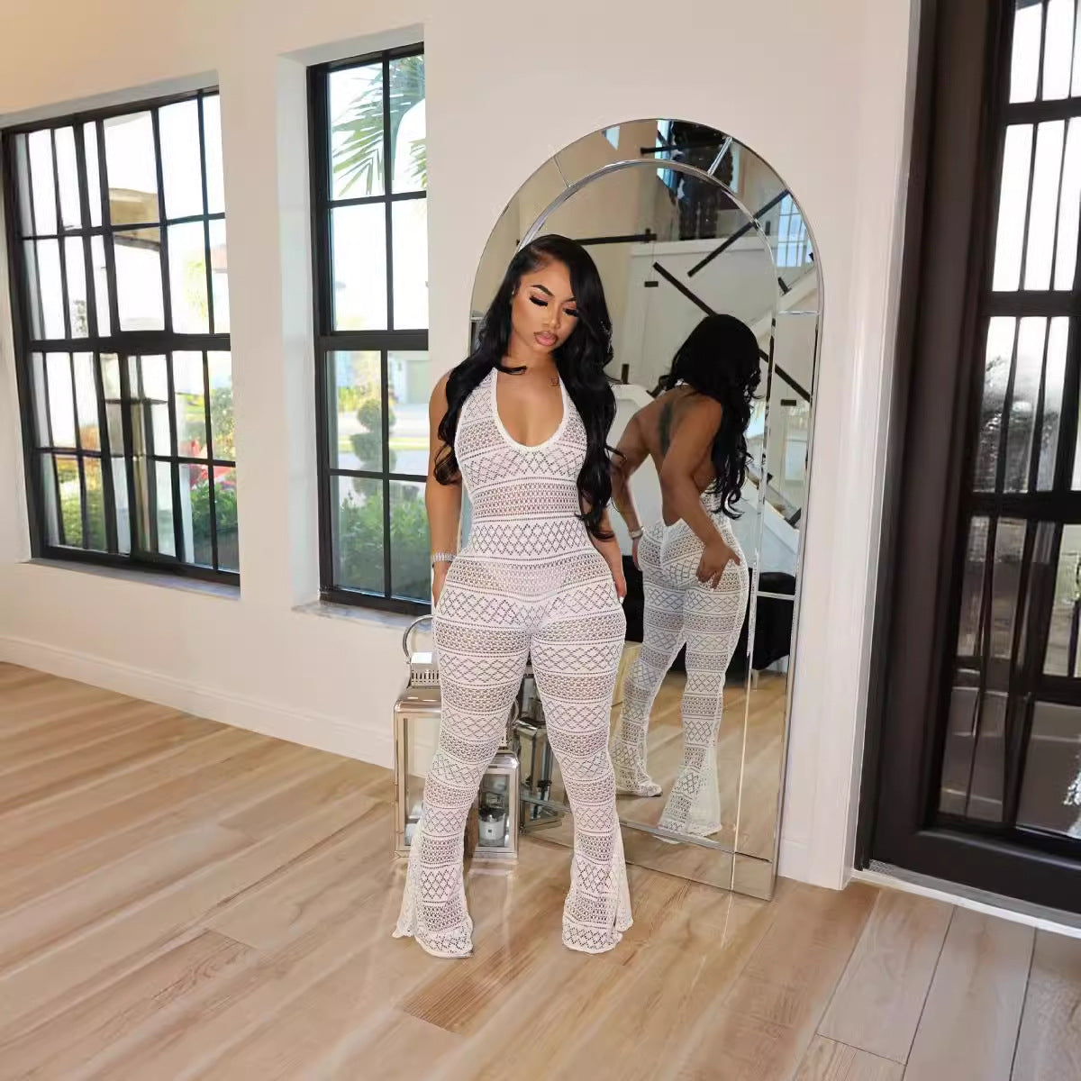 Women's Lace Hollow-out High Waist Jumpsuit