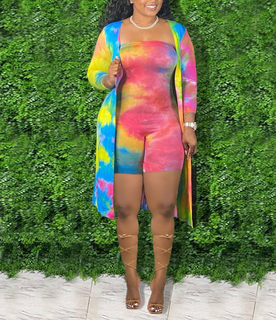 Women's Tie-Dye Jumpsuit and Cardigan Set