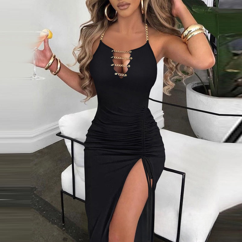 Summer Jacquard Sling Chain Hollow Party Dress