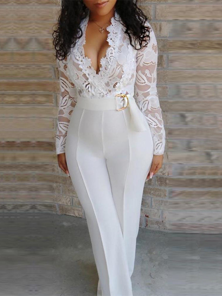 Sexy see-through lace long pants